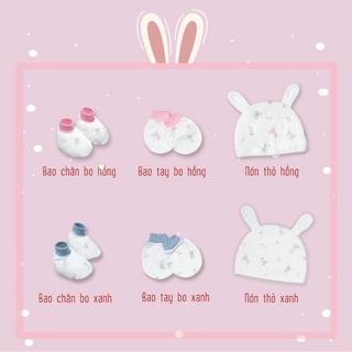 Bộ Nón bao tay chân Miomio cho bé sơ sinh 1 nón+2 chiếc bao chân+4 chiếc