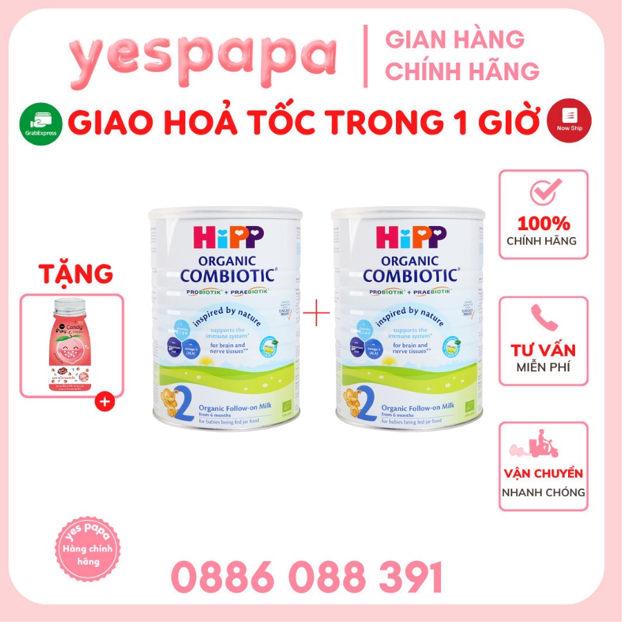 Combo 2 lon Sữa bột công thức HiPP 2 Organic Combiotic 800g bổ sung DHA trực tiếp (2 lon x 800g)