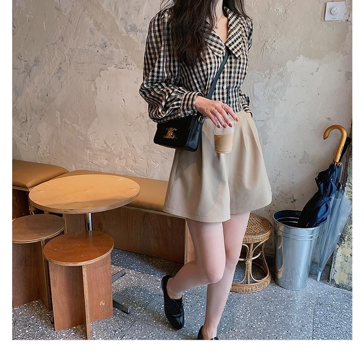 Áo Sơ Mi Nữ Ca Rô Dài Tay Cổ Chữ V Thời Trang Hàn