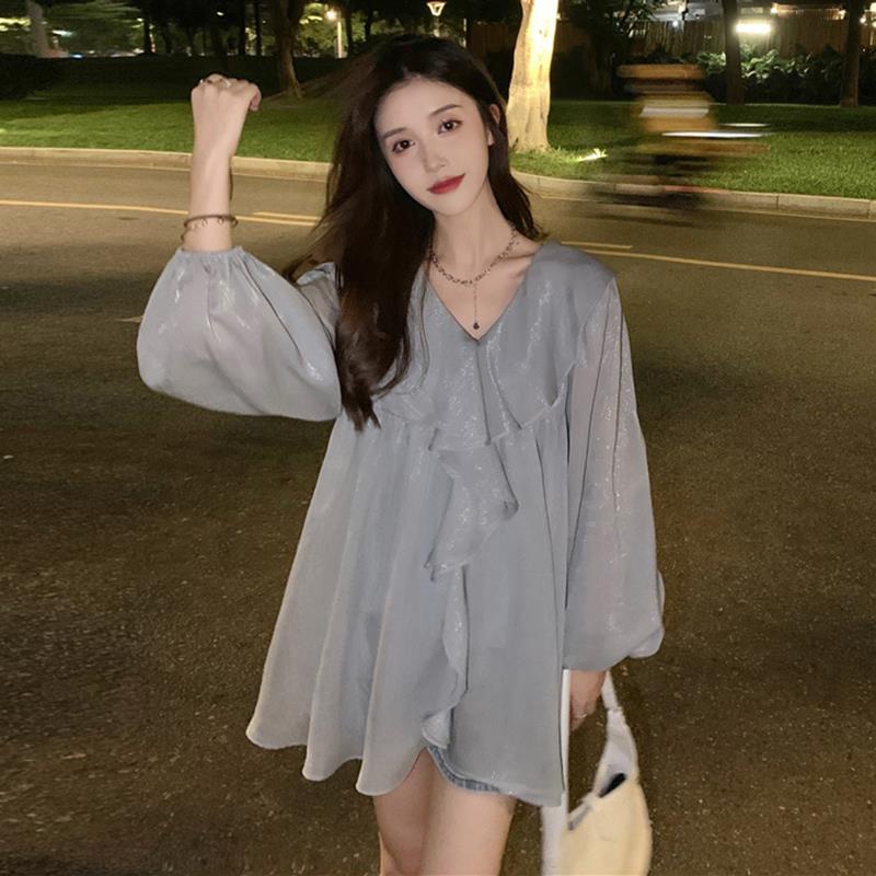 Đầm Sơ Mi Voan Tay Dài Phong Cách Hàn Quốc Mới | BigBuy360 - bigbuy360.vn