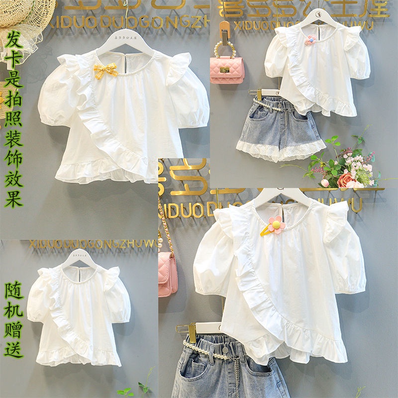 Áo Sơ Mi Tay Phồng Dễ Thương Phong Cách Hàn Quốc Phương Tây Dành Cho Bé Gái