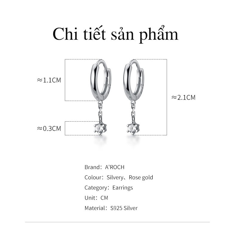 Khuyên tai bạc Ý s925 G5925 - AROCH Jewelry