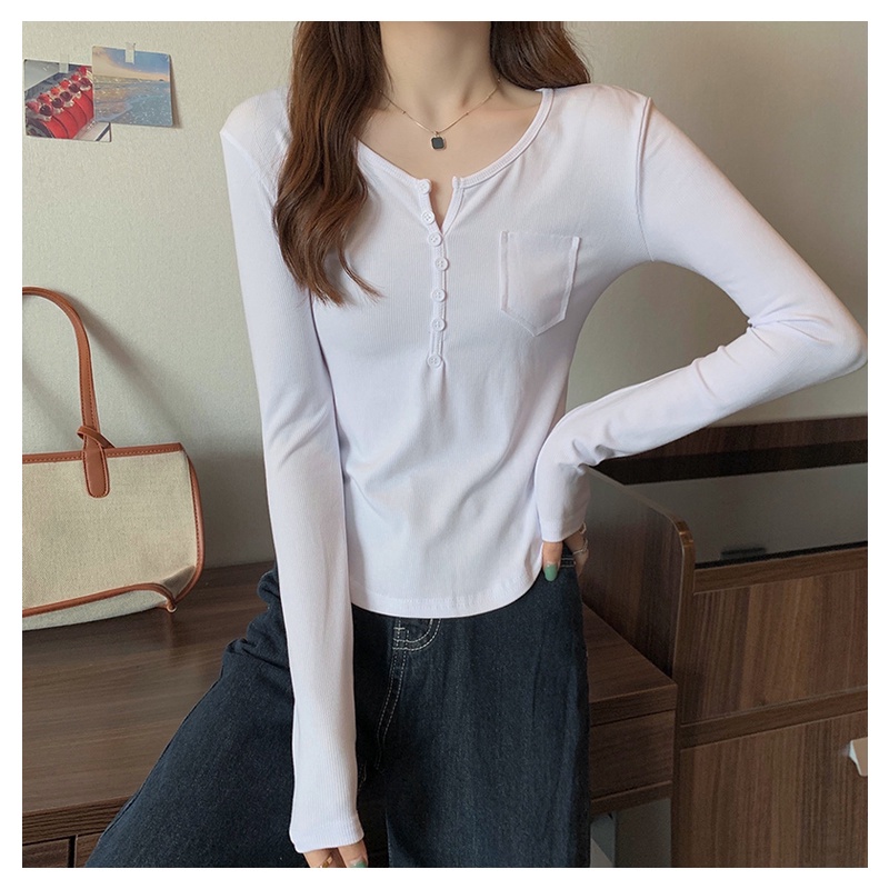 Áo Thun Ngắn Dáng Ôm Cài Nút Thời Trang Mùa Thu Mới Cho Nữ