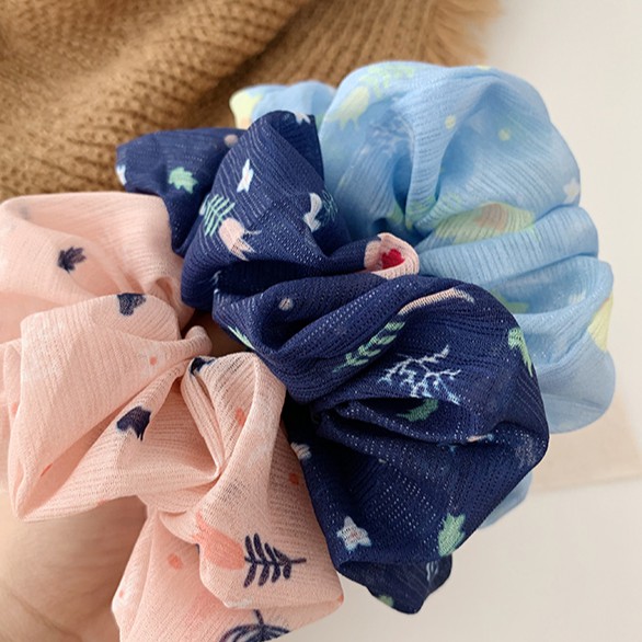 Dây Cột Tóc Scrunchies Vải Voan Hoa Nhí Trẻ Trung