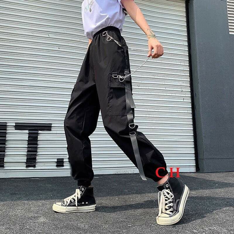 (Free ship) Quần kaki jogger túi hộp kèm khuy và dây xích, Quần Unisex bo chun form thụng thời trang nam nữ giá rẻ | BigBuy360 - bigbuy360.vn