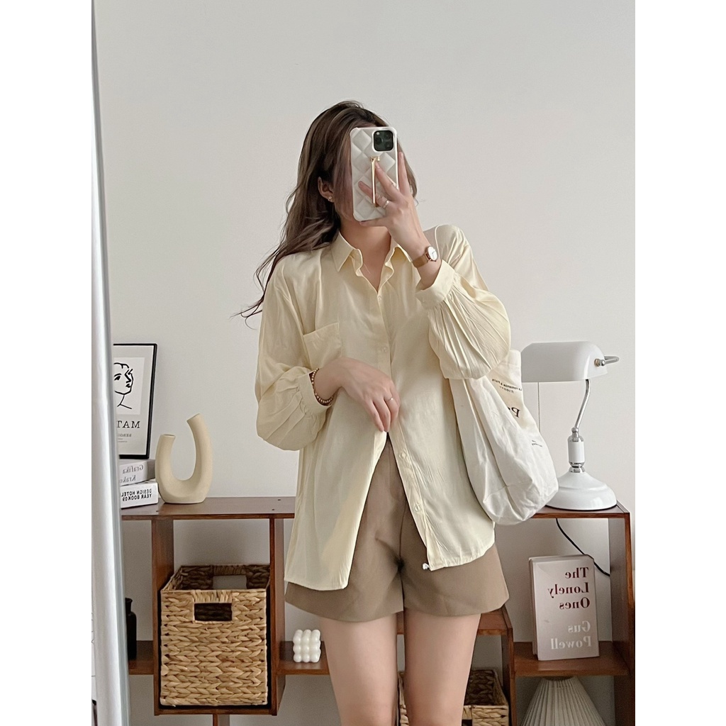 [Ảnh thật/Video] Áo sơ mi lụa hàn oversize tay phồng - 29feb.closet