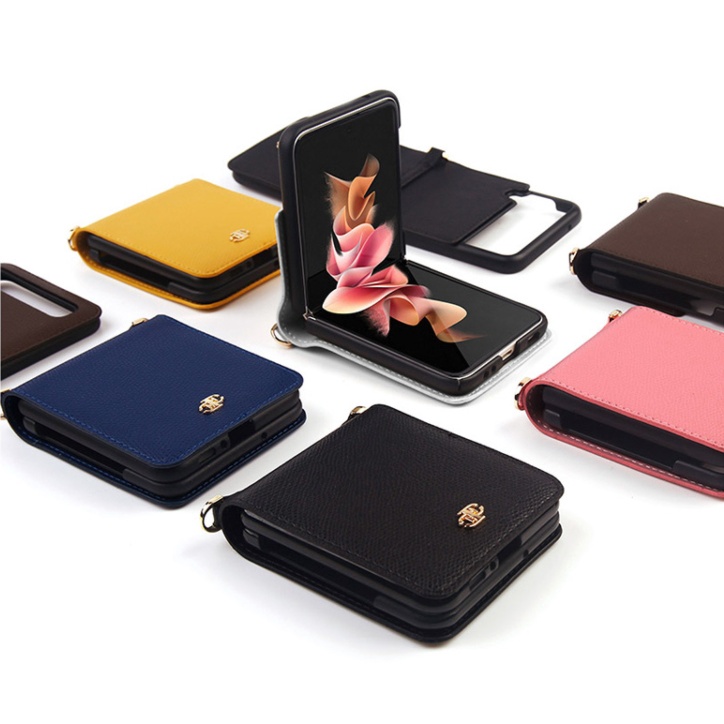 Korea Phone Case Samsung Galaxy Z Flip 3 Case Korea Phone Case Diary Long Strap Leather Protective Simple 6 Colors Premium Fancy