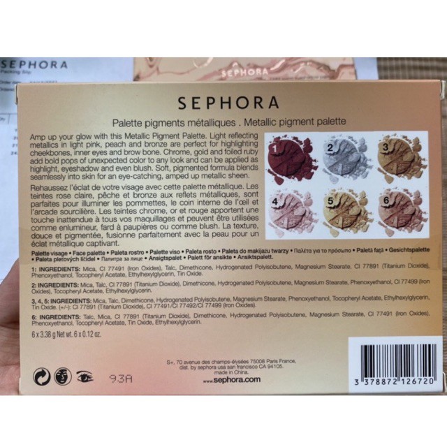 Hộp phấn mắt Metallic Sephora 6 màu HÀNG CHÍNH HÃNG