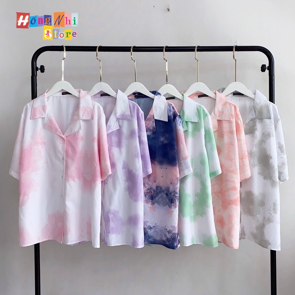 Áo Sơ Mi Họa Tiết Loang Màu Tay Lỡ Dáng Rộng Ulzzang Unisex, Sơ Mi Đi Biển - MM