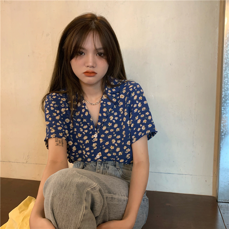 SUXI Áo Sơ Mi Ngắn Tay Dáng Rộng In Hoa Thời Trang Mùa Hè Hàn Quốc Dành Cho Nữ