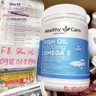 (Mẫu mới) Dầu cá tự nhiên Healthy Care Fish Oil 1000mg Omega 3 400 viên Úc