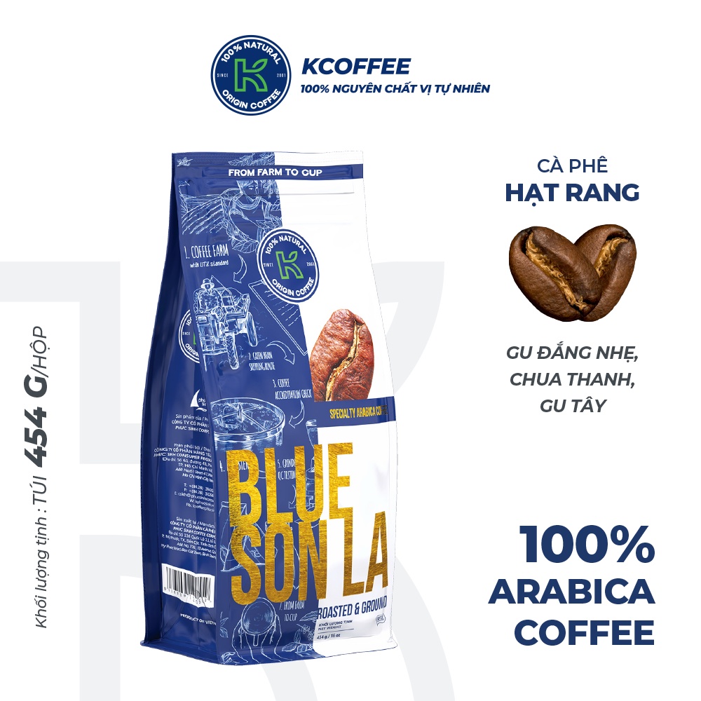 Cà phê nguyên chất Arabica xuất khẩu Blue Sơn La 454g thương hiệu KCOFFEE
