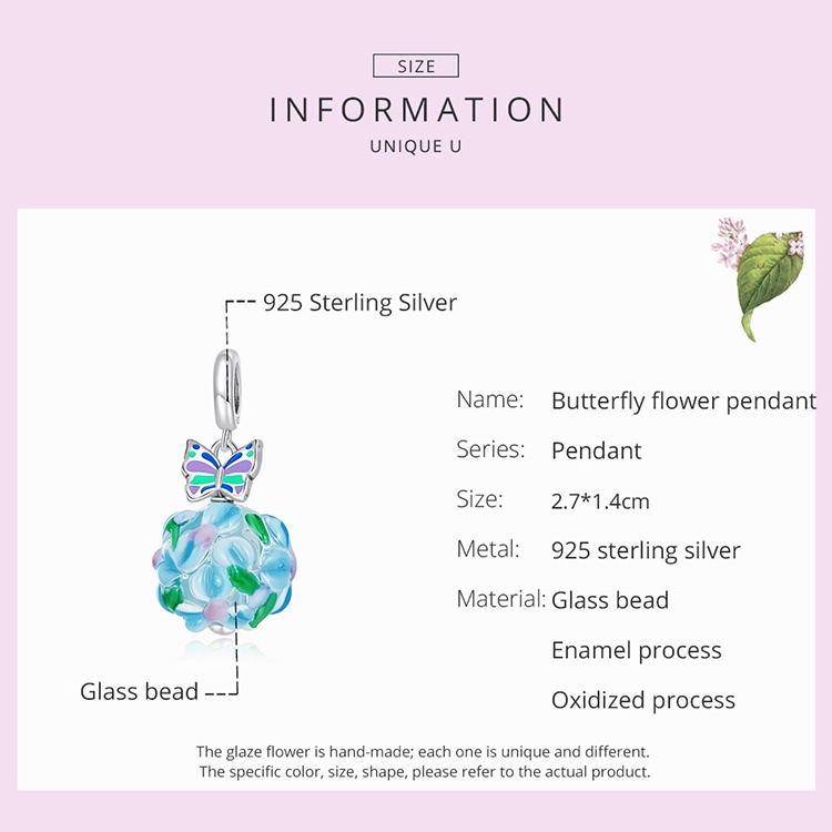 Vòng đeo tay Bamoer bạc 925 mặt bướm và hoa thời trang