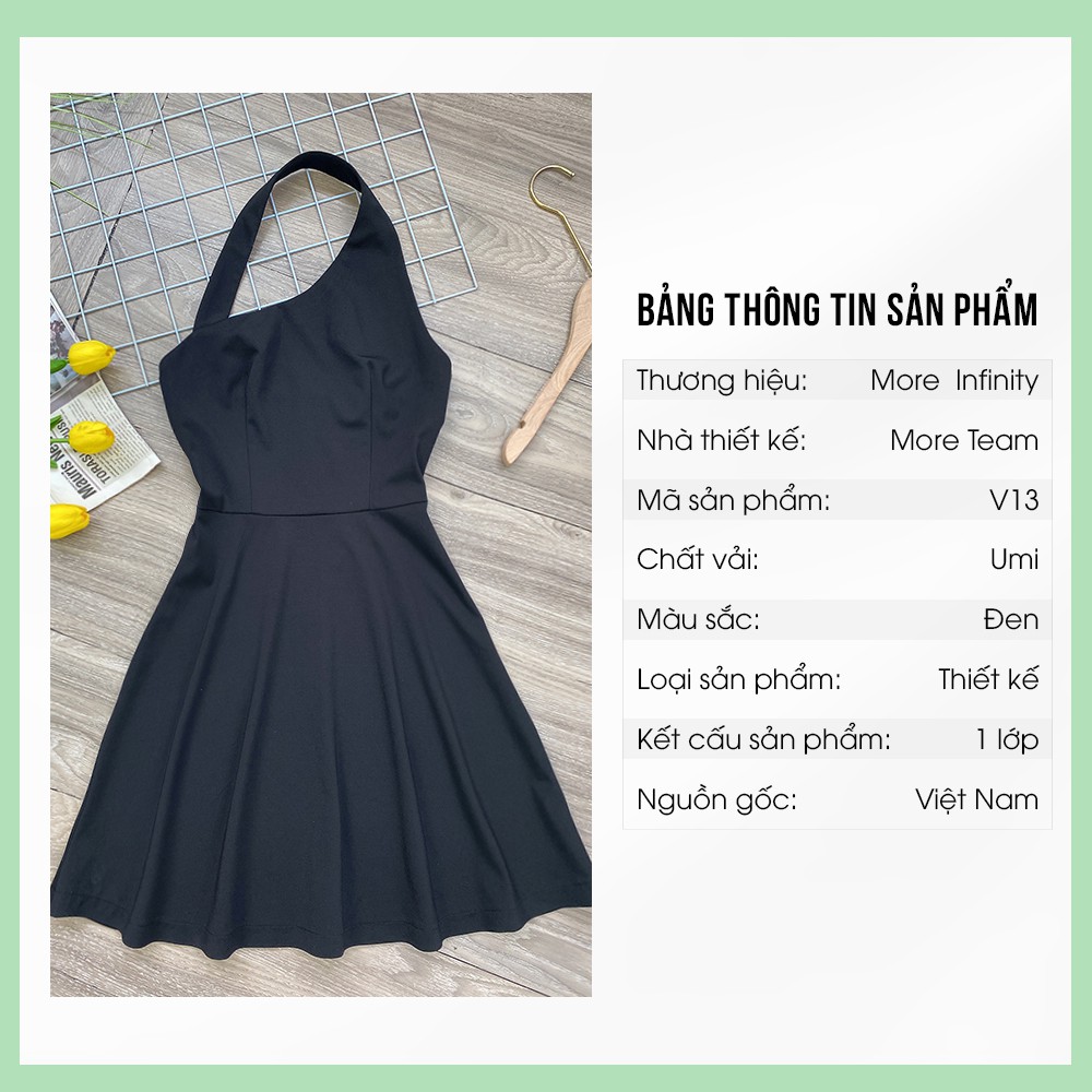 Đầm xòe chữ A đen, váy liền cổ cắt xẻ độc đáo [Thương hiệu MFF.vn] - Hàng thiết kế - V13