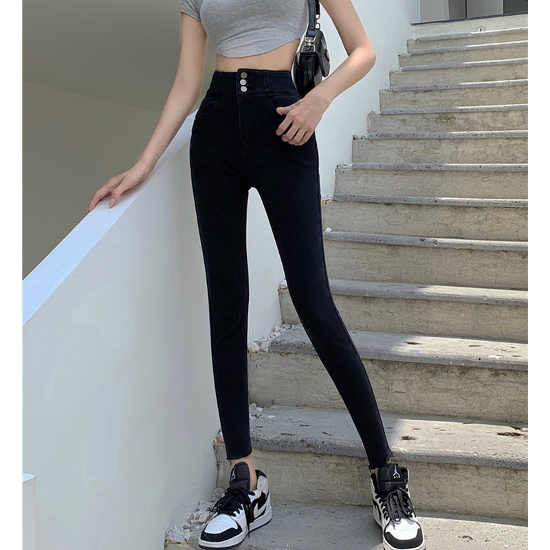 Quần Skinny Jeans lưng cao kiểu dáng đơn giản thời trang dành cho nữ