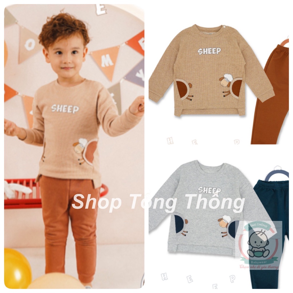 Bộ La Pomme cotton dài tay chú cừu vui vẻ Sheep cao cấp mềm mịn thấm hút tốt cho bé trai bé gái SL210