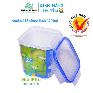 Combo 5 Hộp đựng thực phẩm Happi Lock 1200ml