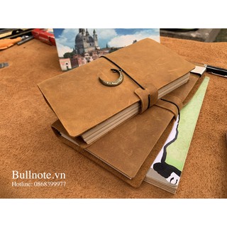 Sổ tay Midori bìa da bò thật size A5 23cm x 11cm 4 lõi giấy 264 trang