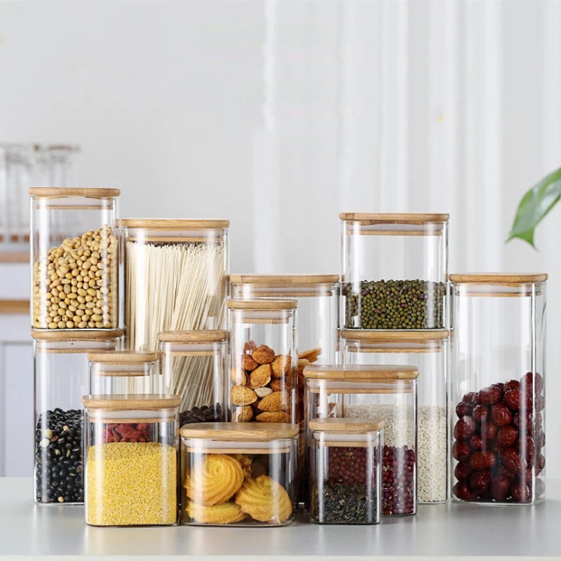 Hũ đựng bằng thủy tinh Borosilicate có nắp đậy kín khí dáng vuông trong suốt dùng đựng thực phẩm cho nhà bếp cao