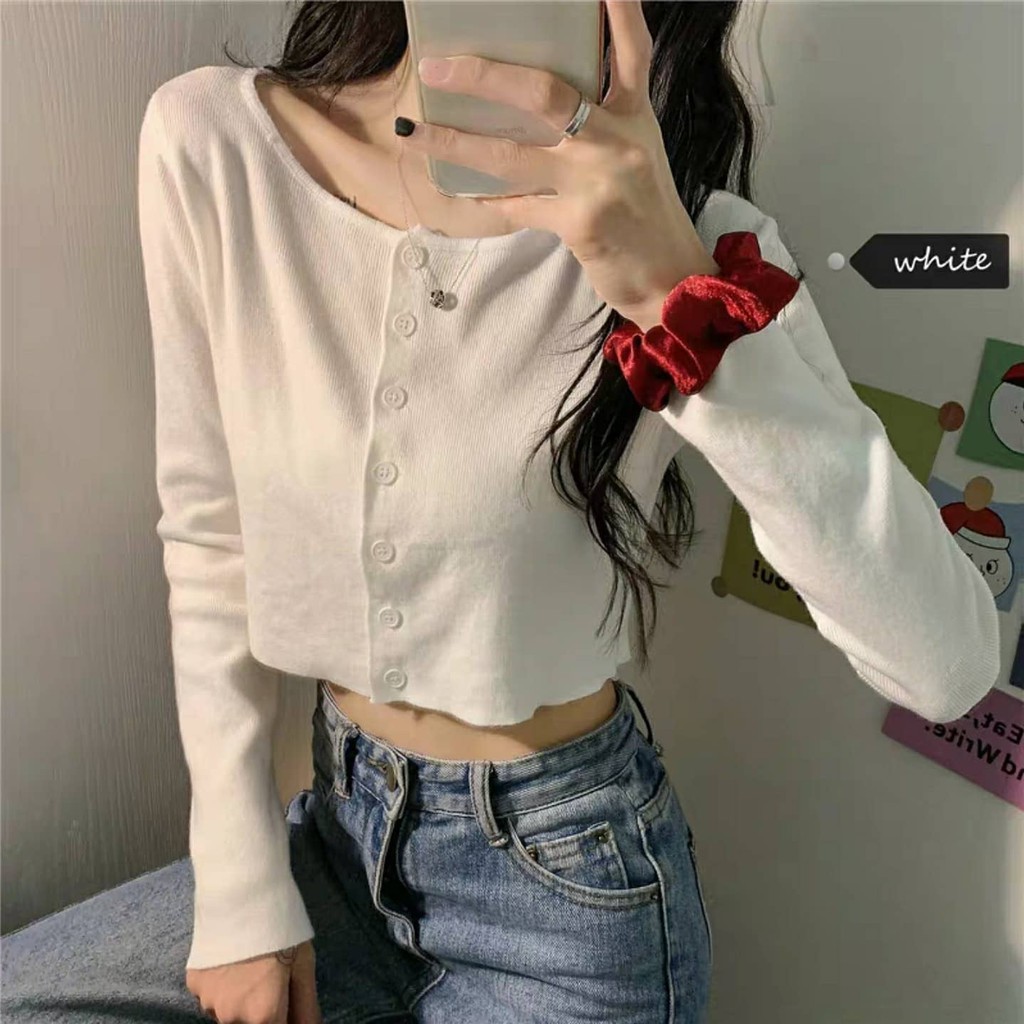 Áo Croptop Nữ YAN Ulzzang Len Tăm Nút Thật 1HIT_UNISEX (5 ẢNH THẬT)