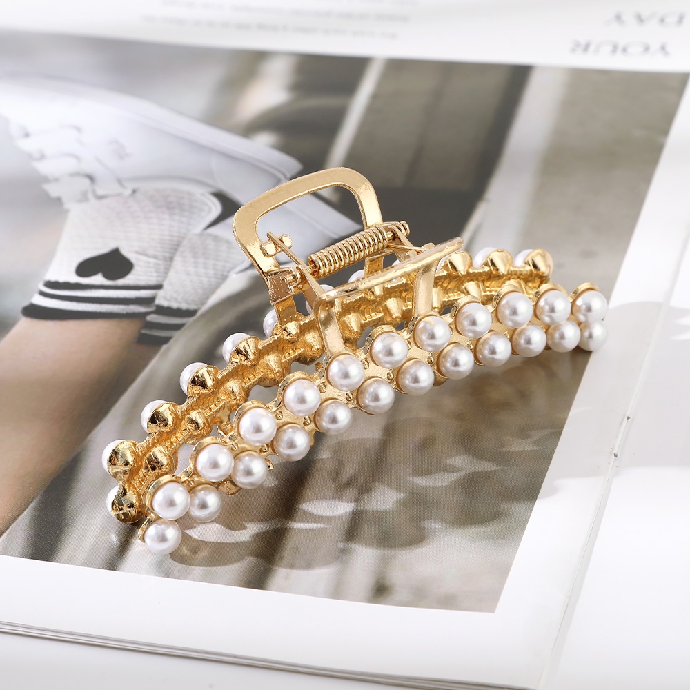 Haimeikang kẹp tóc kim loại lớn đính đá và ngọc trai nhân tạo thời trang