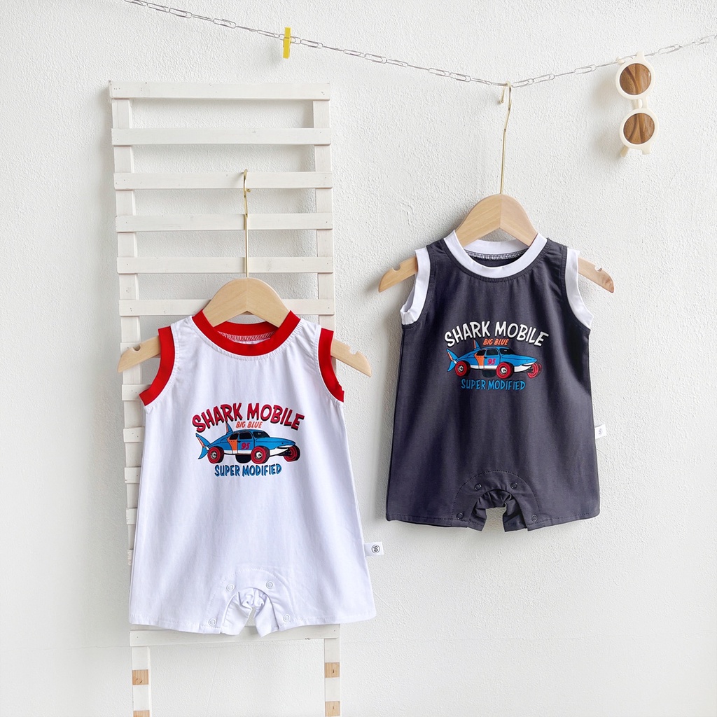 Bộ Áo Liền Quần Không Tay Họa Tiết Hoạt Hình Dễ Thương Cho Bé Trai