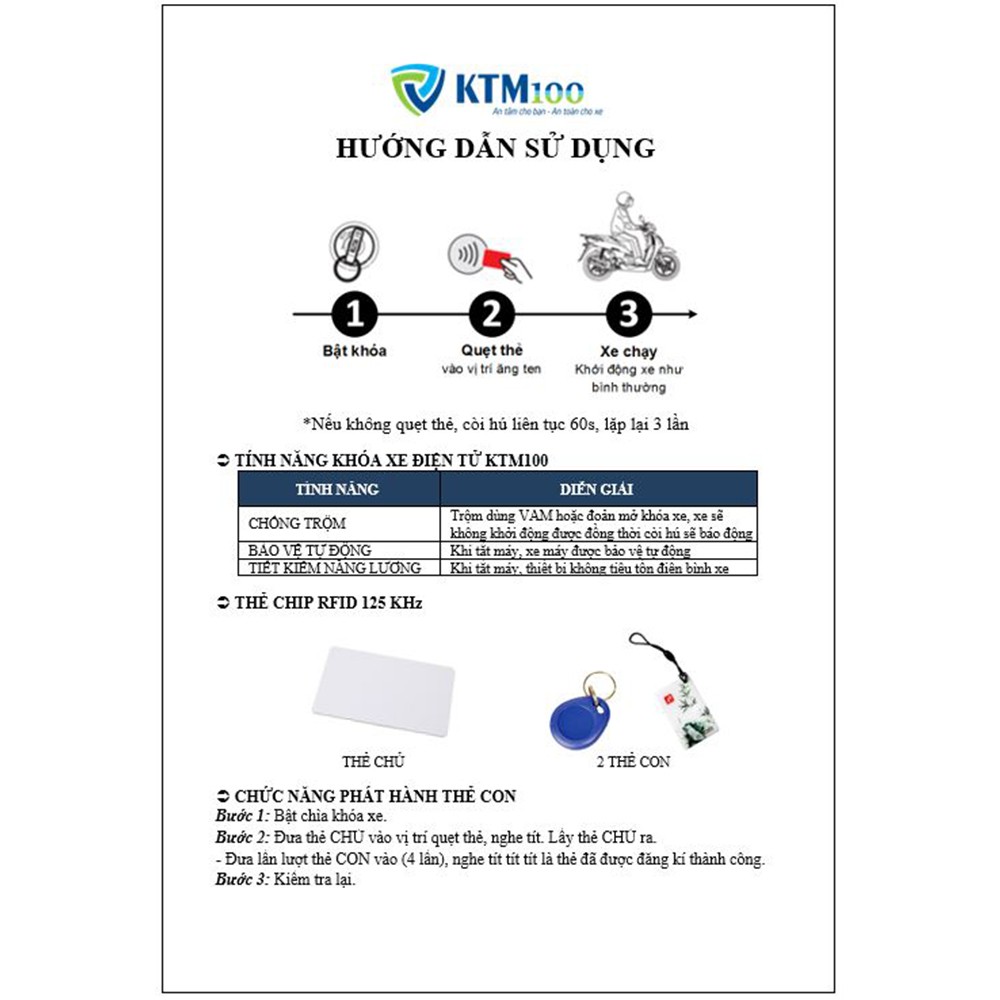 Chống trộm xe máy KTM100 thẻ tử RFID