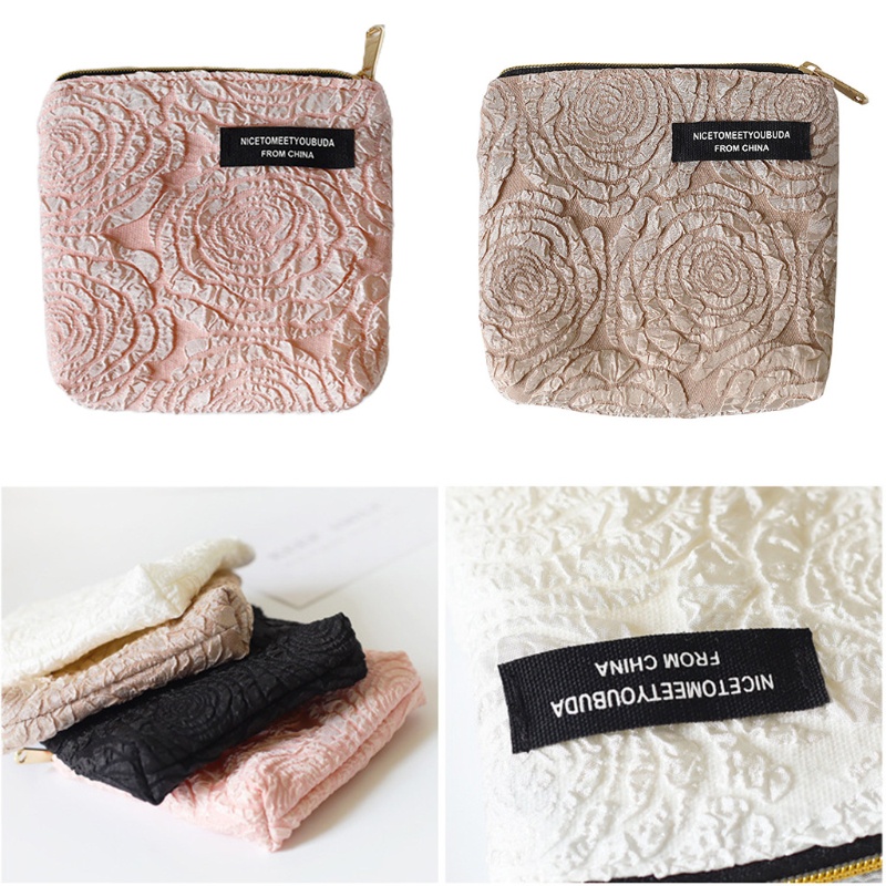 Ví Nhỏ Đựng Tiền Xu Họa Tiết Hoa Hồng Dễ Thương Cho Nữ