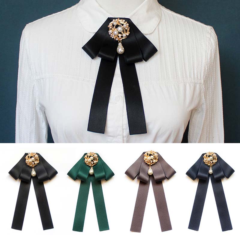 Cà Vạt Nơ Đồng Phục Chuyên Nghiệp Đính Hạt Ngọc Trai Thanh Lịch Cho Nữ