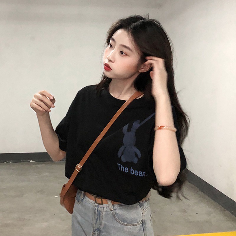 Áo thun ZHELIHANGFEI dáng rộng in hình thỏ graffiti dễ phối đồ