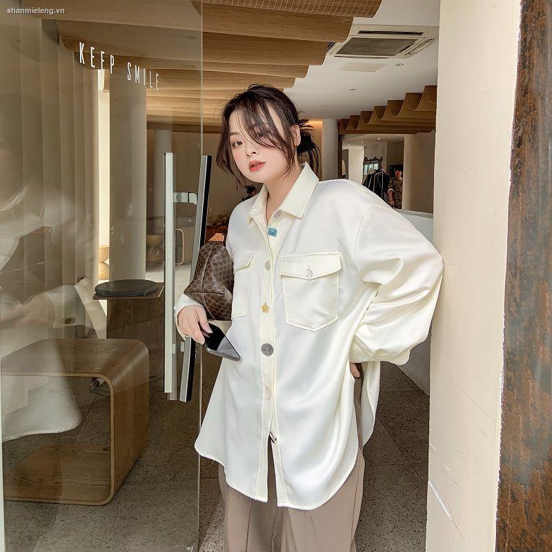 ̅_ Jinggujia Áo sơ mi mỏng dáng rộng cổ bẻ thời trang mùa thu hàng mới 2020 cho nữ