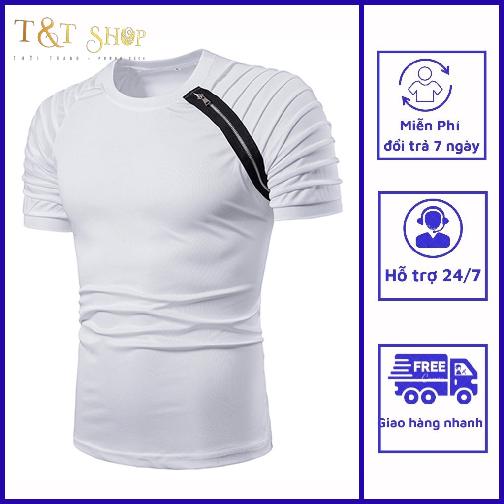 Áo phông, Áo phông nam có khóa tạo kiểu nam tính trẻ trung, ôm body nam tính, chắc chăn thu hút các nàng, h44