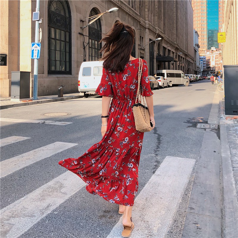 FREESHIP ĐƠN 99K_ Đầm maxi tay lở cổ V in hoa thời trang cho nữ | BigBuy360 - bigbuy360.vn