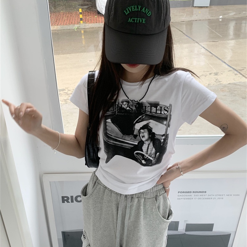 Áo Thun Croptop Tay Ngắn Cổ Tròn Dáng Ôm Thiết Kế Đơn Giản