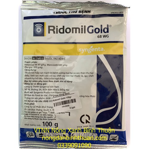 Đặc trị vàng lá mai vàng, đốm lá hoa hồng, đốm lá hoa lan, chết nhanh hồ tiêu Ridomin Gold 68WG - Ridomil