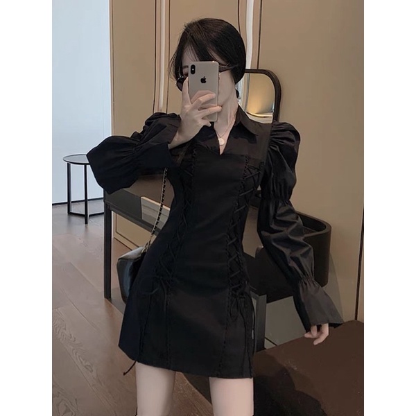 (Ảnh thật) Đầm cổ sơ mi đan dây eo tay loe - D226 | BigBuy360 - bigbuy360.vn