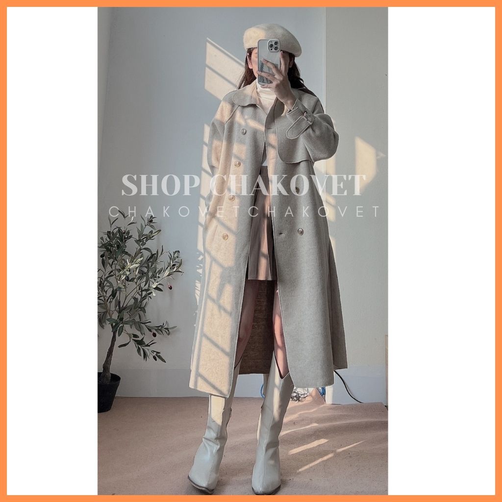 Áo dạ nữ dáng dài phong cách hàn quốc AD8132, kiểu áo khoác ngoài 1 lớp dày dặn màu be có đai eo vai tay đẹp sanh chảnh | BigBuy360 - bigbuy360.vn