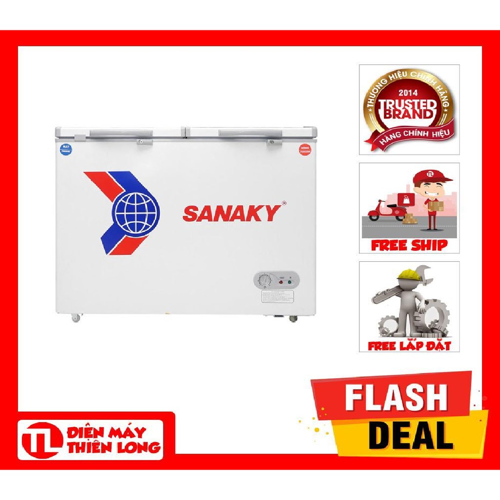 Tủ đông mát Sanaky VH-225W2, 2 ngăn, 2 cánh, 170 lít