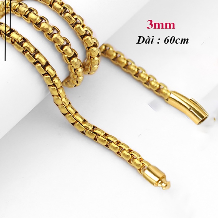 Dây chuyền inox kiểu bông dừa khít 3mm khóa gài vip mạ vàng siêu đẹp, bền màu, phù hợp cho cả nam và nữ