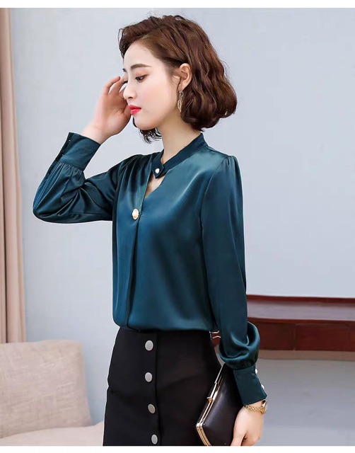 Áo sơ mi nữ công sở tay dài phi cổ giọt nước size S M L Xl