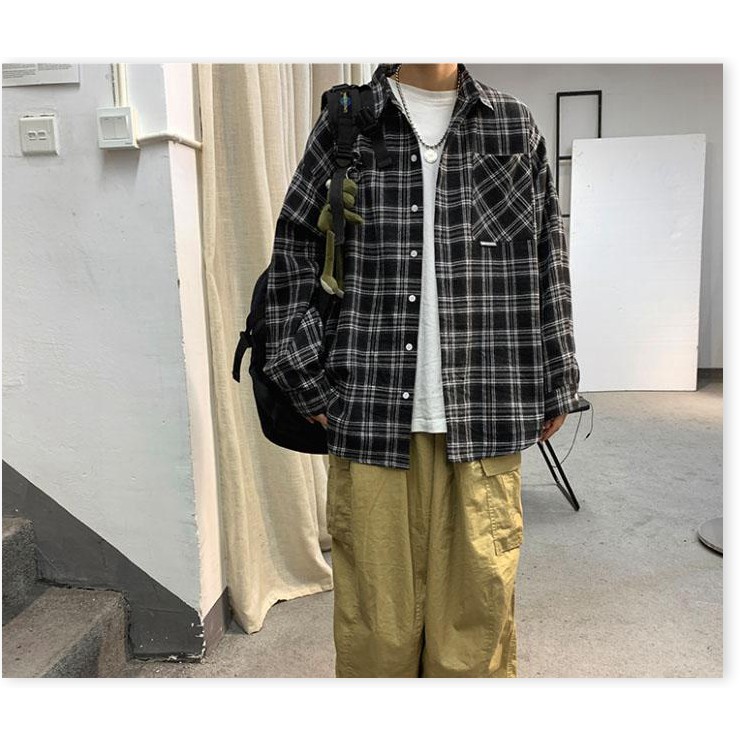 Áo khoác sơ mi nam caro UNISEX CHẤT KATE THOÁNG MÁT FROM RỘNG ( KHÔNG NÓN ) | BigBuy360 - bigbuy360.vn