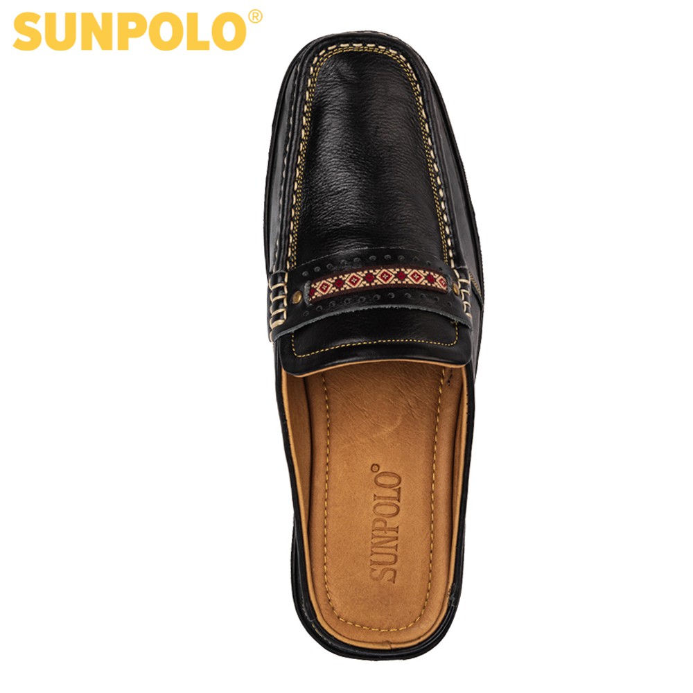 Giày sục dép nam Da bò cao cấp SUNPOLO đi làm công sở, đi chơi Màu Đen - SPO002