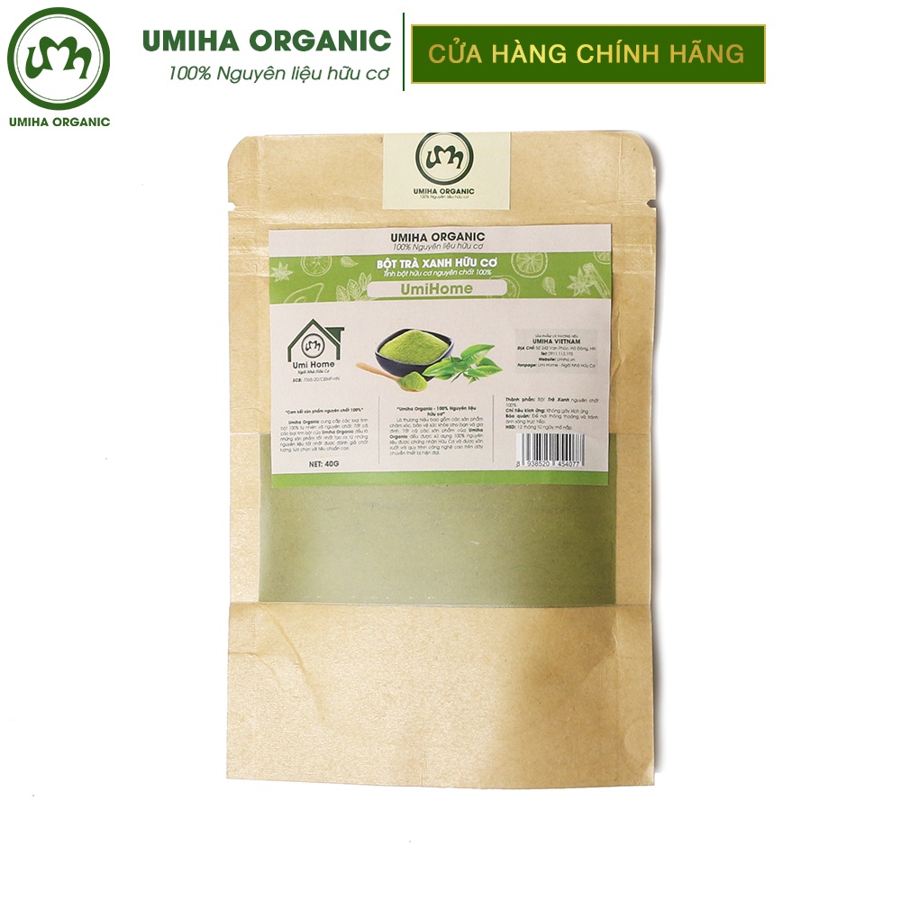 Bột Trà Xanh đắp mặt nạ hữu cơ UMIHA nguyên chất 40G | Green Tea Powder 100% Organic