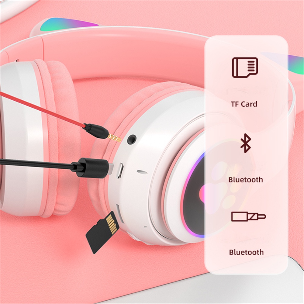 Tai nghe bluetooth không dây hình tai mèo dễ thương có thể điều khiển và mic