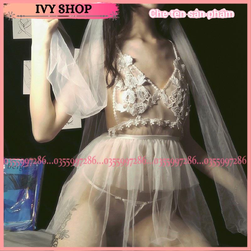 Váy ngủ nữ sexy cosplay cô dâu - Đầm ngủ Quảng Châu cao cấp fulllset - CD004 Ivyshop