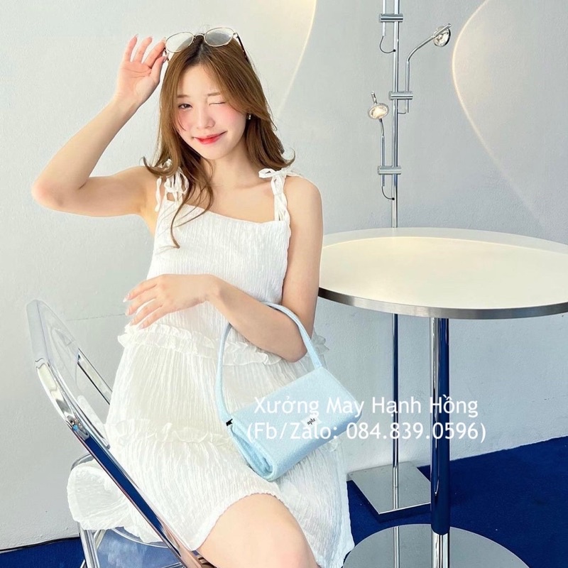 Váy 2 dây chất đũi nhăn, đầm hai dây đi biển