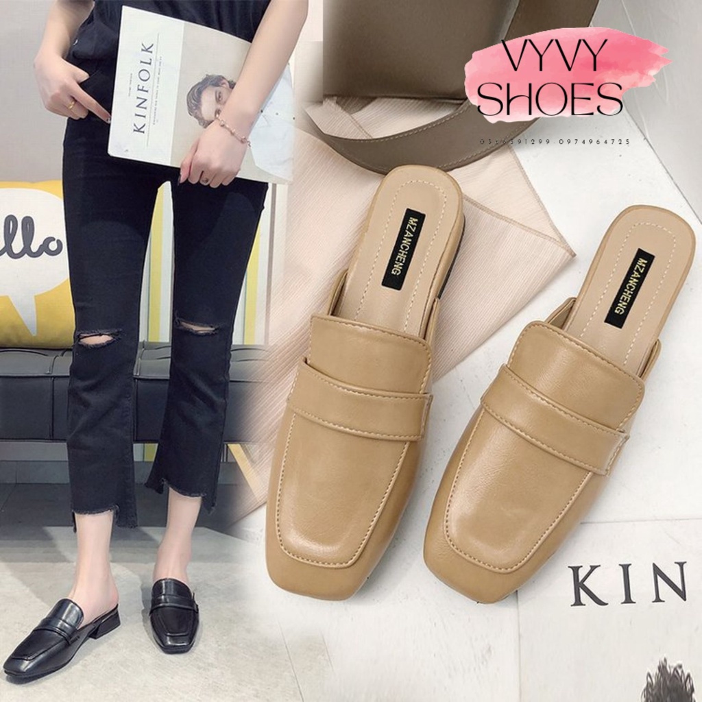 Giầy sục nữ mũi vuông phong cách da mềm cá tính VYVYSHOES19