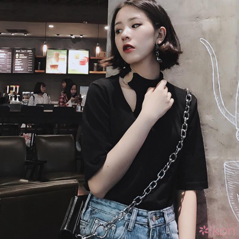 Áo thun tay ngắn cổ lọ quyến rũ cho nữ Vintage Thời Trang Cho Nữ