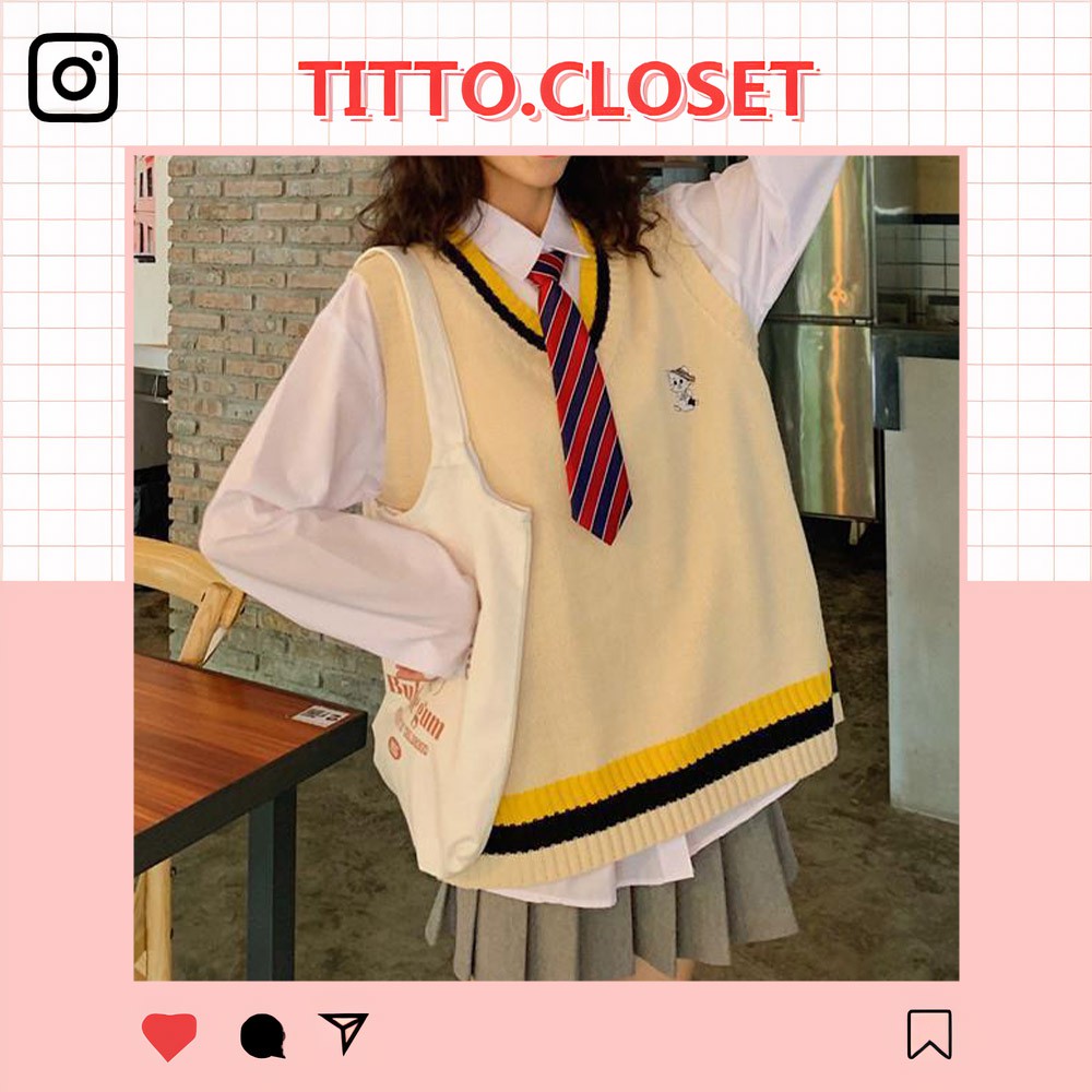 Áo Gile Len Thêu Logo Mèo Form Rộng - Unisex - Titto Closet | BigBuy360 - bigbuy360.vn