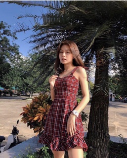 Đầm caro 2 dây ( có sẵn mút ngực)
